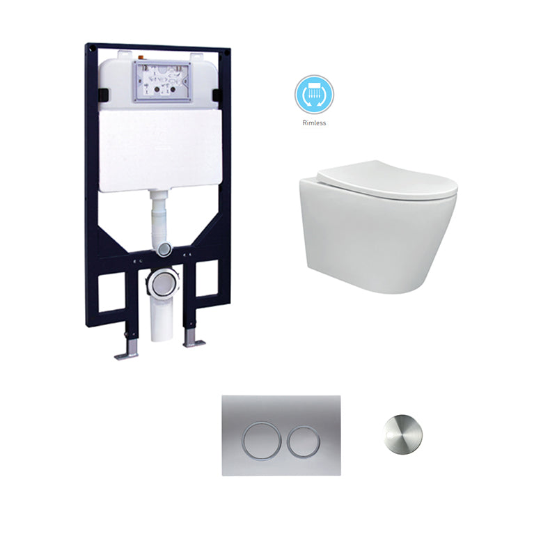 CHLOE In-Wall, Wall Hung Toilet Suite with Chrome Button