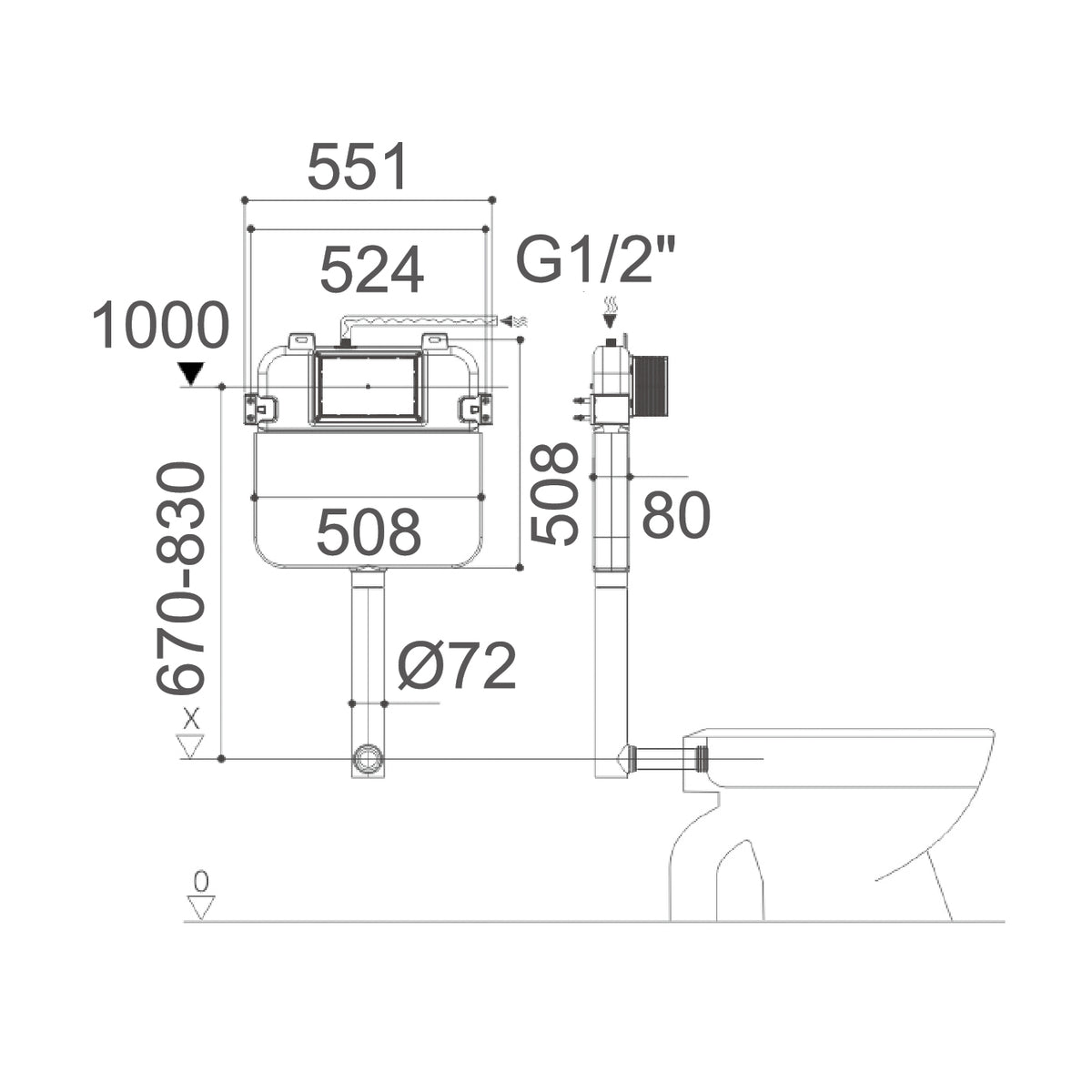 BRAVO-II In-Wall Toilet Suite with Black Button