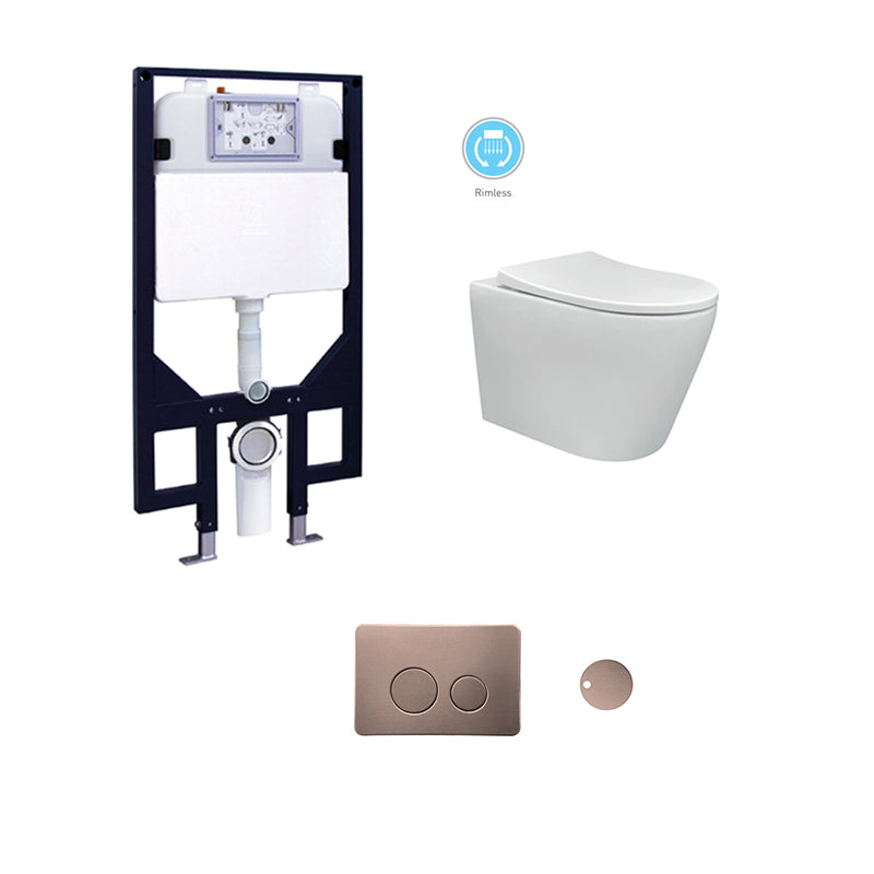 CHLOE In-Wall, Wall Hung Toilet Suite with Champagne Copper Button