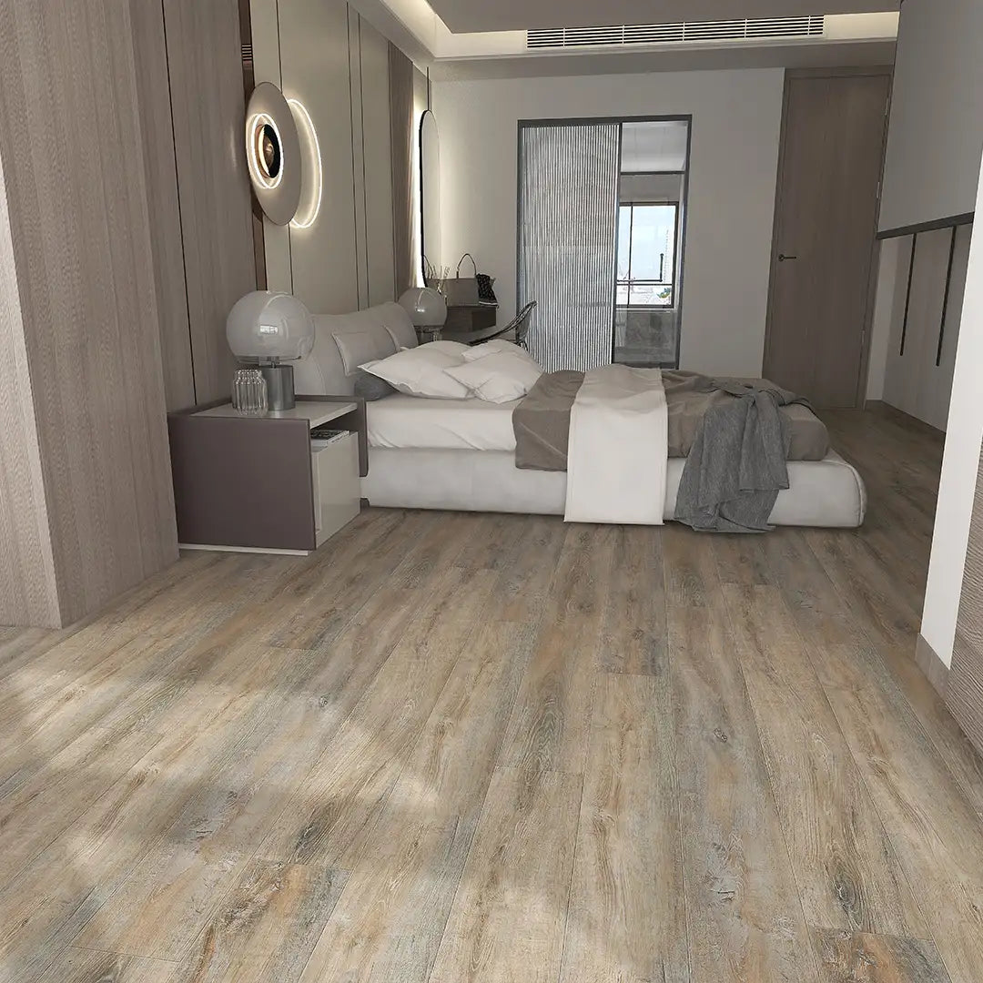 Light brown wood floor tiles