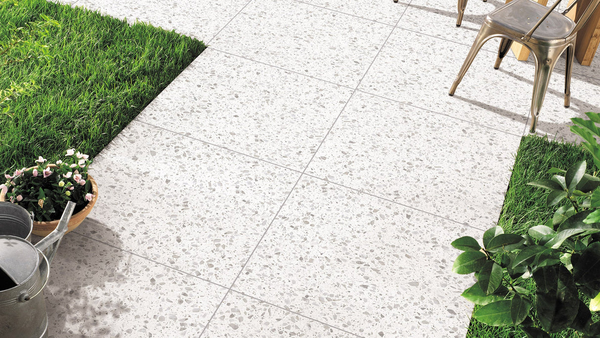 Terrazzo Stone Jelly White in room setting