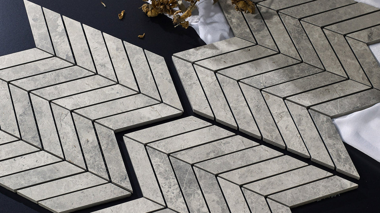 Tundra Grey Chevron Mosaic in room setting