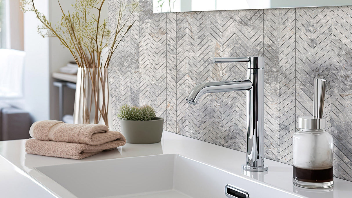 Tundra Grey Chevron Mosaic detail