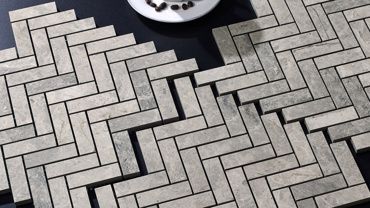 Tundra Grey Herringbone Mosaic detail
