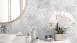 Tundra White Herringbone Mosaic in room setting