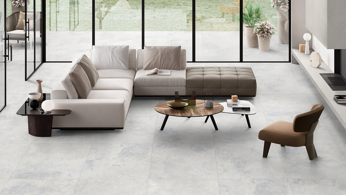 Tundra White Matt tile in room setting