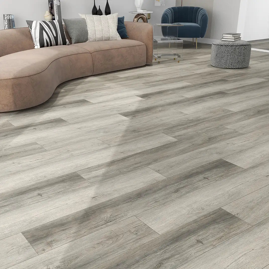 Hybrid flooring with waterproof grey wood floor