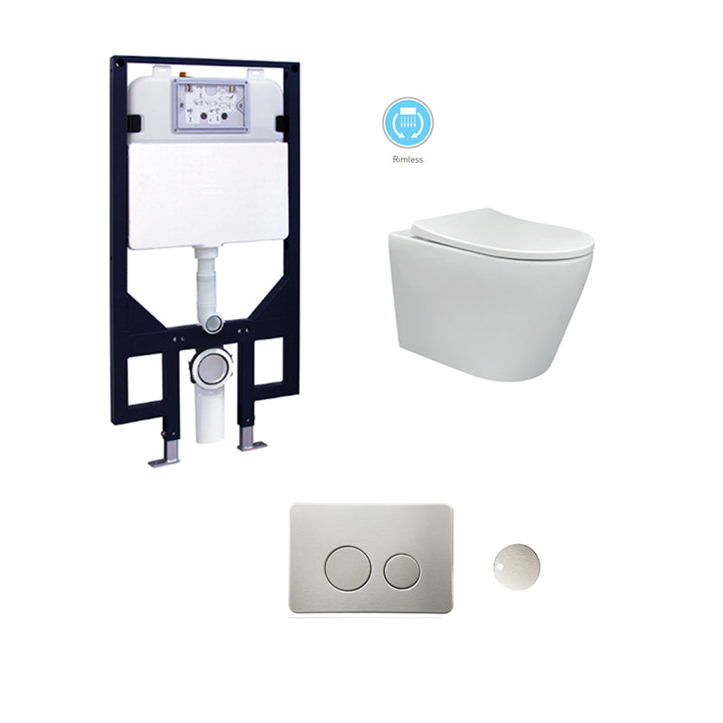 CHLOE In-Wall, Wall Hung Toilet Suite with Brushed Nickel Button