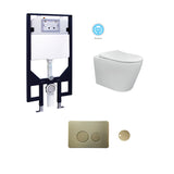 CHLOE In-Wall, Wall Hung Toilet Suite with Brushed Brass Button