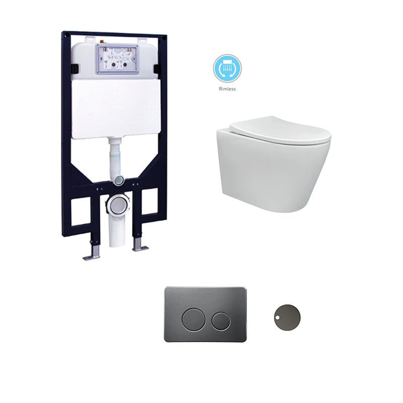 CHLOE In-Wall, Wall Hung Toilet Suite with Gun Metal Button