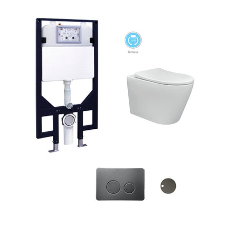 CHLOE In-Wall, Wall Hung Toilet Suite with Gun Metal Button