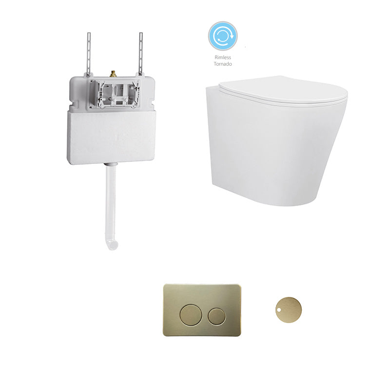 BRAVO-II In-Wall Toilet Suite with Brushed Brass Button