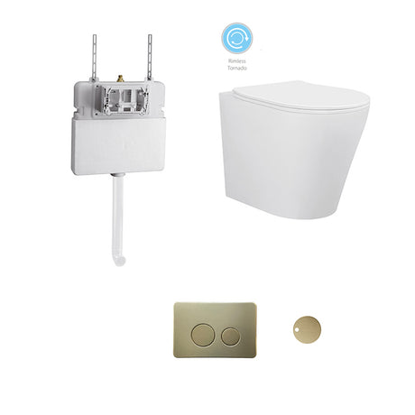 BRAVO-II In-Wall Toilet Suite with Brushed Brass Button